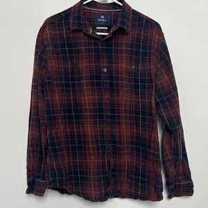 Men's Casual Plaid Shirt in Burgundy and Navy - Size Large